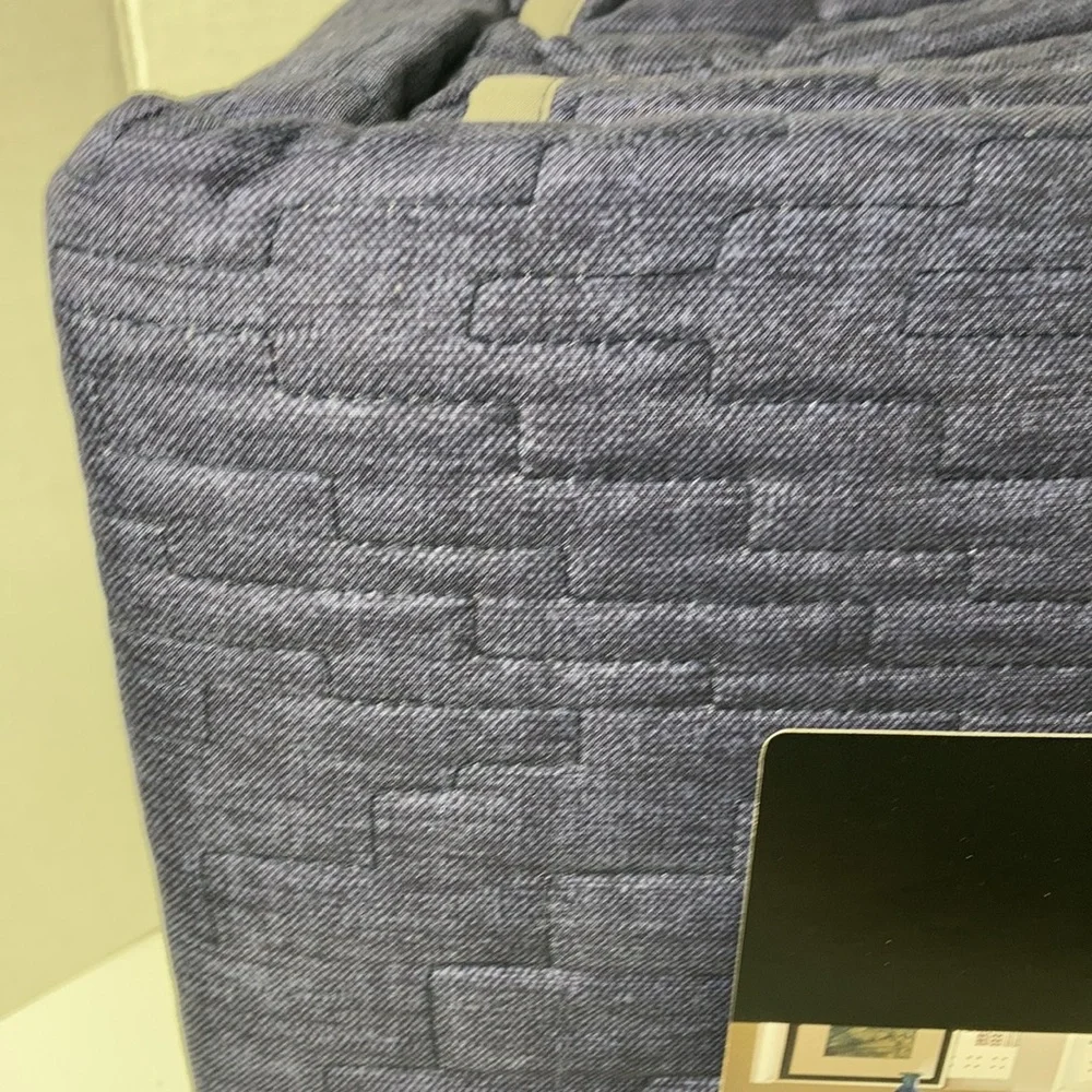 Attention Reversible Quilt King Blue Gray Chambray Look Geometric Quilting NWT